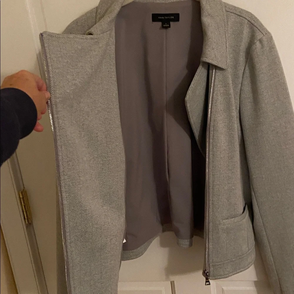 ANN TAYLOR Gray Women's Tweed Pattern Soft! L Large Jacket - Picture 2 of 8